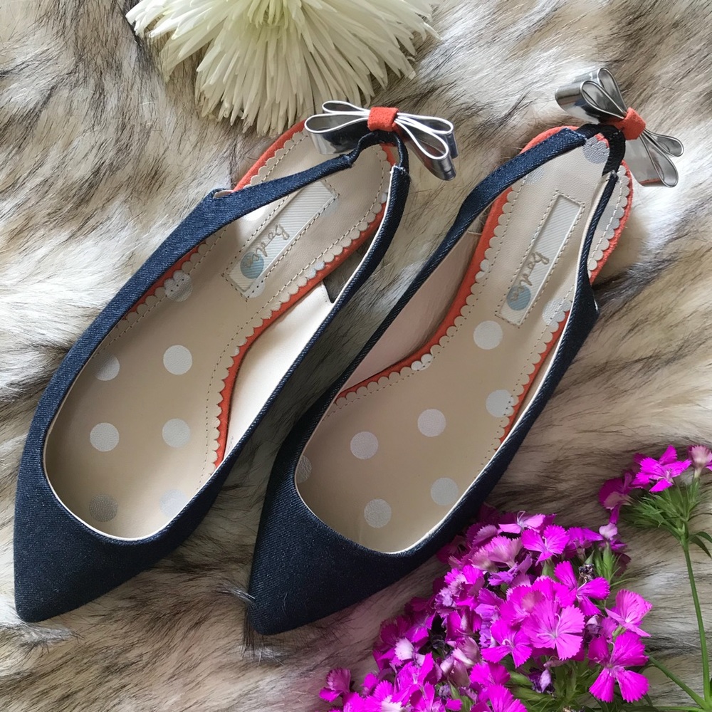 Boden jeans material ballet flats with silver bow